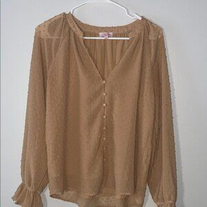 Pink Lily Swiss Dot Brown Wander The City Blouse